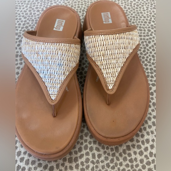 Fitflop womens f-mode platform woven raffia tan sandals - Picture 3 of 10